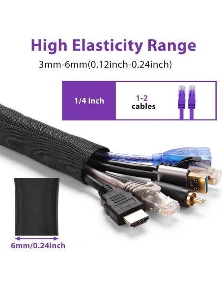 Manga de Gestión de Cables YCLYC 2.5m - 0.6cm Flexible Negra