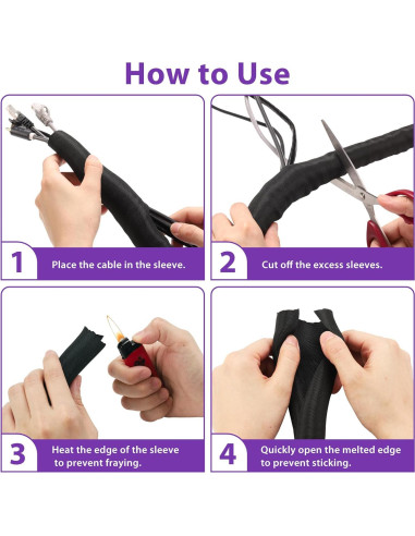 Manga de Gestión de Cables YCLYC 2.5m - 0.6cm Flexible Negra