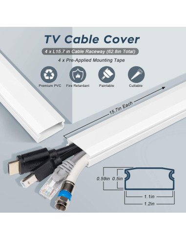 Ocultador de Cables YCLYC 159.5cm PVC Blanco Pintable