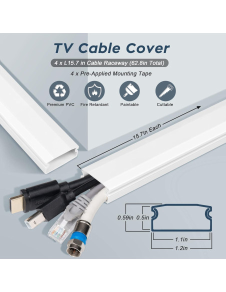 Ocultador de Cables YCLYC 159.5cm PVC Blanco Pintable