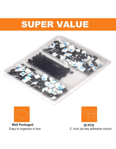 30 Montajes Adhesivos para Bridas Rythcraft 2" Nylon Blanco