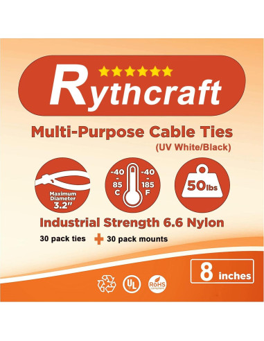 30 Montajes Adhesivos para Bridas Rythcraft 2" Nylon Blanco