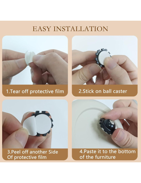 Ruedas Mini Autoadhesivas ZEMINIOR 2.5cm 360 para Muebles