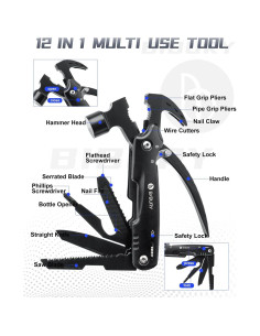 BIBURY Martillo Multiherramienta 12 en 1 con Bloqueo Seguridad 2