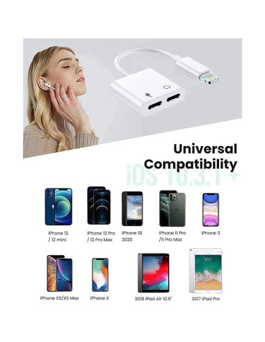 Adaptador Dual Lightning 2Pack para iPhone Audio y Carga