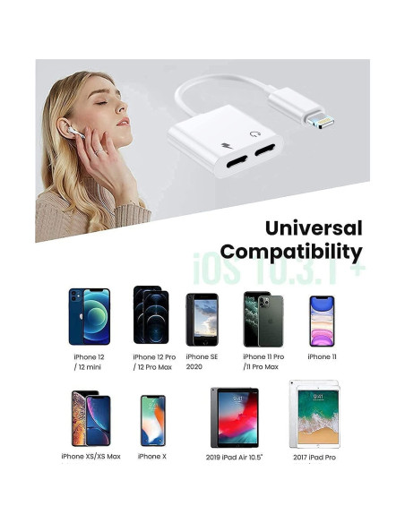 Adaptador Dual Lightning 2Pack para iPhone Audio y Carga