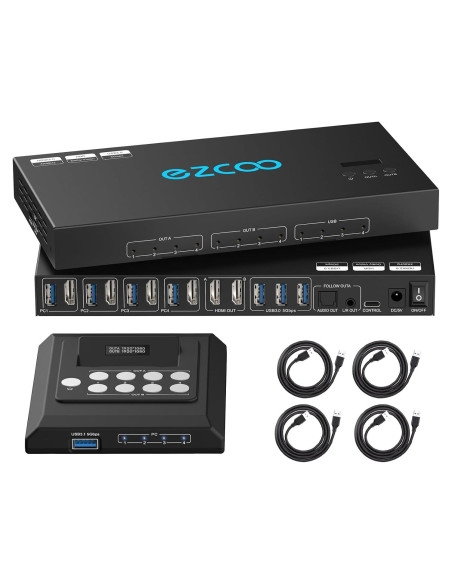 Conmutador KVM HDMI 4K 60Hz EZCOOTECH 4x1 4USB 3.0