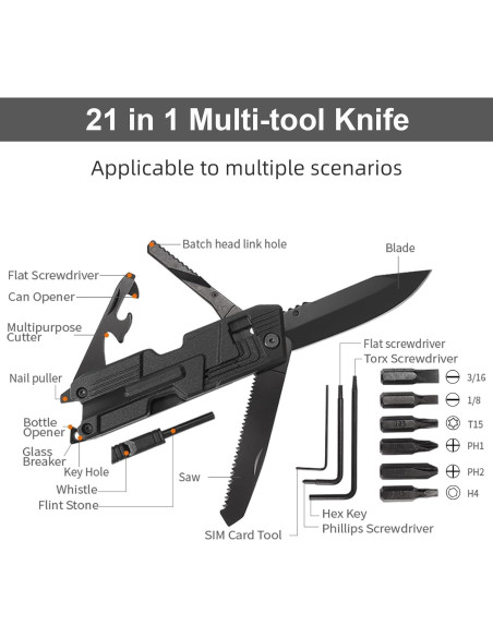 Cuchillo de bolsillo Titorld LJD001 21 en 1 para camping
