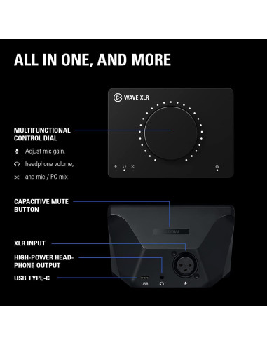 Elgato Wave XLR - Interfaz de Audio USB-C con Preamp 75 dB