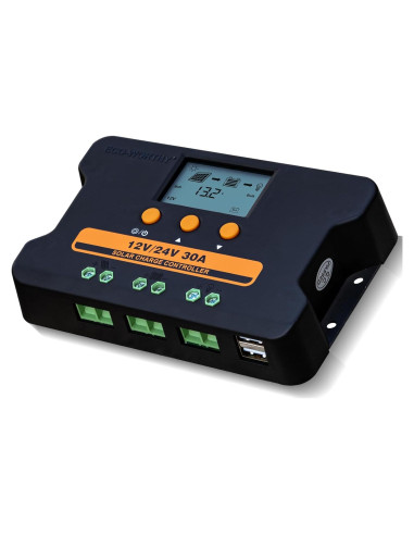 Controlador de Carga Solar ECO-WORTHY 30A 12V/24V USB Doble