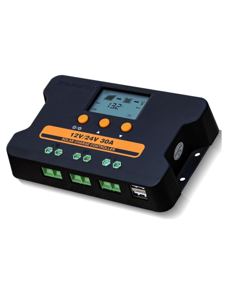 Controlador de Carga Solar ECO-WORTHY 30A 12V/24V USB Doble