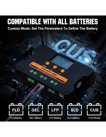 Controlador de Carga Solar ECO-WORTHY 30A 12V/24V USB Doble
