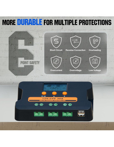 Controlador de Carga Solar ECO-WORTHY 30A 12V/24V USB Doble