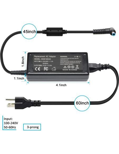 Cargador AC 65W HP ProBook Elitebook 450 840 850 Punta Azul