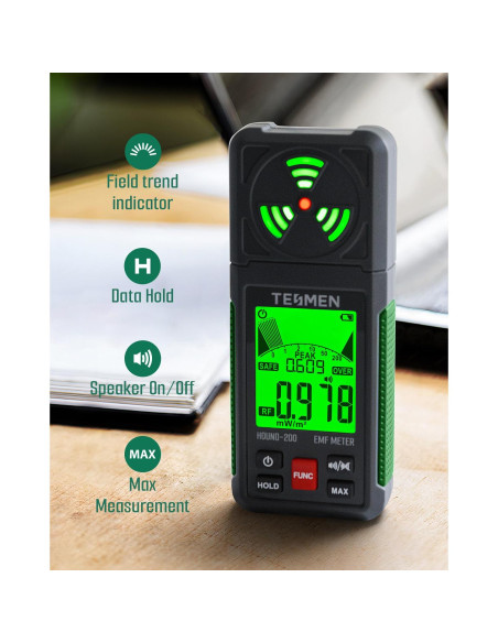 Medidor EMF TESMEN Hound-200 3-en-1 Verde para RF, EF, MF