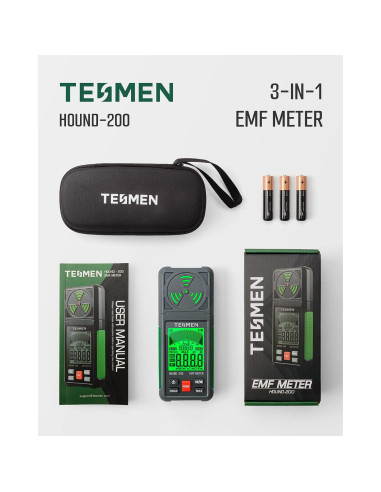 Medidor EMF TESMEN Hound-200 3-en-1 Verde para RF, EF, MF