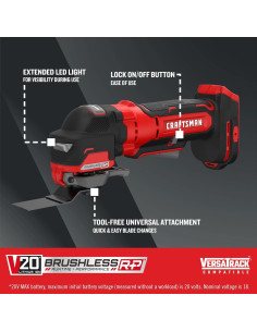 Multiherramienta Oscilante CRAFTSMAN V20, 19000 OPM, Sin Cable 2