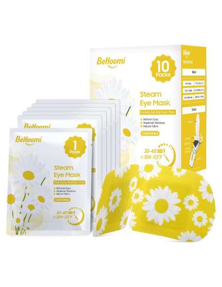 Mascarilla Térmica para Ojos BeHoomi - 10 Paquetes con Fragancia de Manzanilla