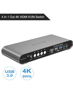 Interruptor KVM Terived 4 Puertos HDMI 4K con Audio y USB 3.0 2