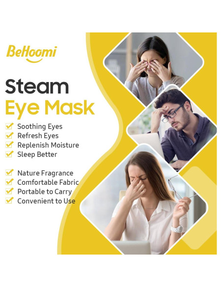 Mascarilla Térmica para Ojos BeHoomi - 10 Paquetes con Fragancia de Manzanilla