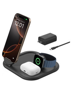 Cargador Belkin 3 en 1 Magnético Plegable Qi2 15W - Negro