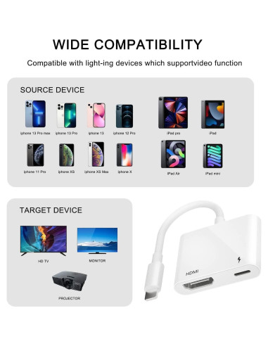Adaptador Digital AV HDMI Kinhaly 1080P para iPhone y iPad