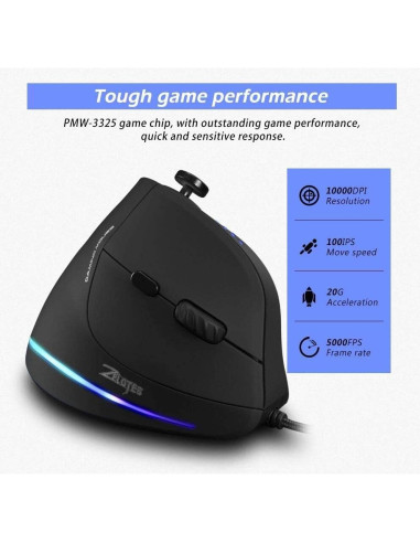 Mouse Gaming Vertical Zelotes C18 10000DPI RGB 11 Botones