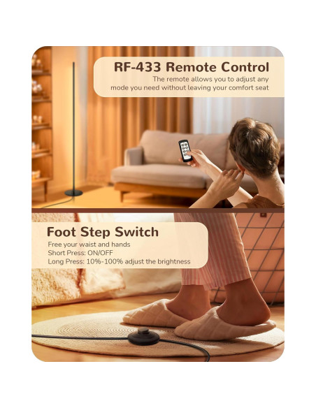 Lámpara de Pie LED EDISHINE 145.75 cm Regulable con Control Remoto
