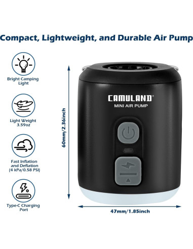 Bomba de Aire CAMULAND Mini Recargable 1400mAh para Inflables