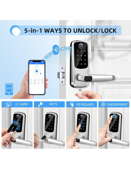 Cerradura Inteligente MSR X6 Plata 8-en-1 con Huella Dactilar