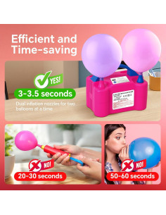 Bomba de Globo Eléctrica HXHWISE 600W Doble Boquilla Rojo Rosa 2