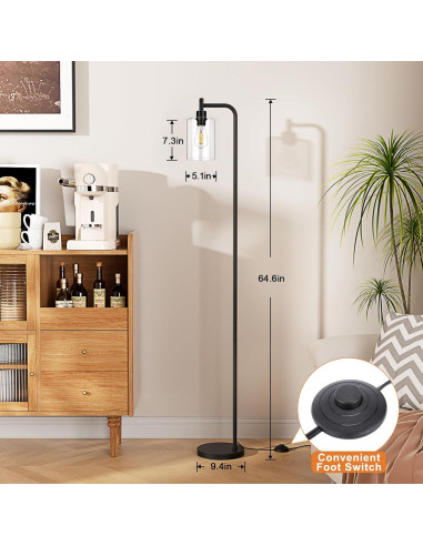 Lámpara de Pie Industrial Ziisee con Pantalla de Vidrio