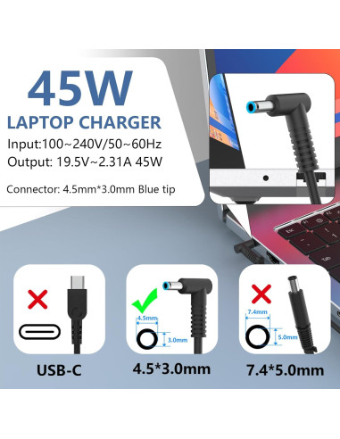 Cargador Laptop 45W HP L25296-002 Punta Azul 19.5V 2.31A