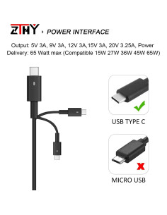 Cargador USB C 65W ZTHY para HP ProBook y Dell Latitude 2