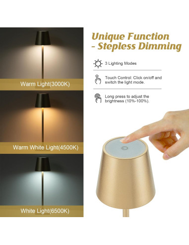 Lámpara de Mesa Recargable HASUN 2 Pack LED 5200mAh Oro