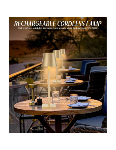 Lámpara de Mesa Recargable HASUN 2 Pack LED 5200mAh Oro