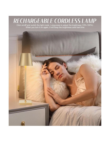 Lámpara de Mesa Recargable HASUN 2 Pack LED 5200mAh Oro