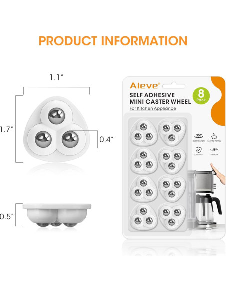 Deslizadores Aieve para Electrodomésticos Mini 8 Ruedas 11.79 kg