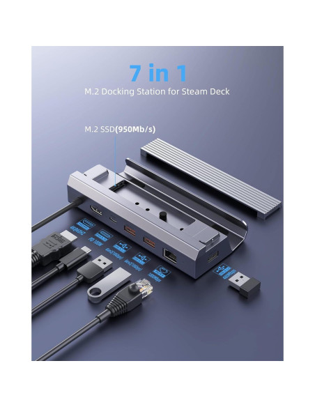 Dock M.2 6-en-1 Iavkyu para Steam Deck HDMI 4K 100W