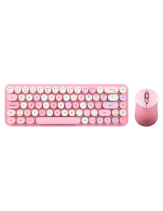 Set Teclado Mini Bluetooth Perixx Rosa Retro QWERTY