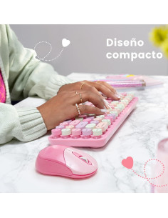 Set Teclado Mini Bluetooth Perixx Rosa Retro QWERTY 2