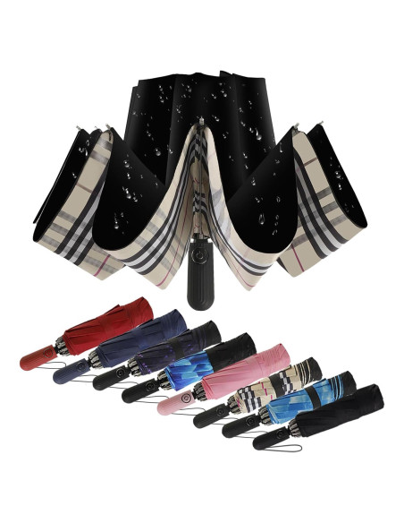 Paraguas Invertido Compacto Automático Cuadrillé Amarillo