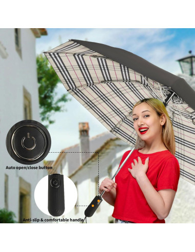 Paraguas Invertido Compacto Automático Cuadrillé Amarillo