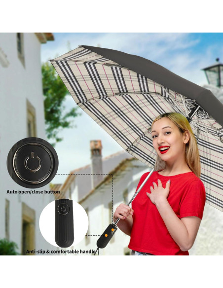 Paraguas Invertido Compacto Automático Cuadrillé Amarillo