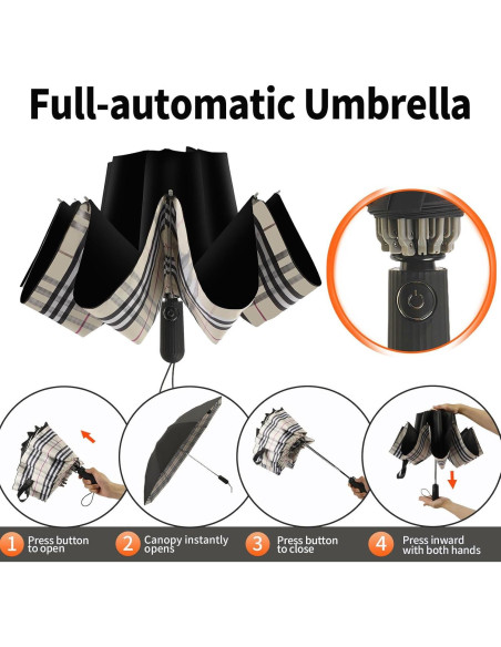 Paraguas Invertido Compacto Automático Cuadrillé Amarillo