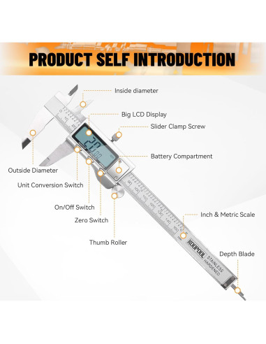 Calibrador Digital KOOPOOL 150mm con Pantalla LCD y Acero Inoxidable