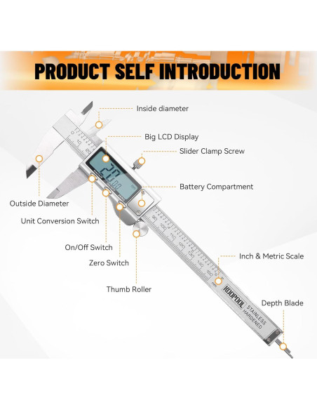 Calibrador Digital KOOPOOL 150mm con Pantalla LCD y Acero Inoxidable