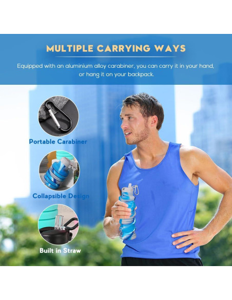 Botellas de Agua Plegables LIZADIN 500ml Silicona BPA Free Botellas de Agua Plegables LIZADIN 500ml Silicona BPA Free