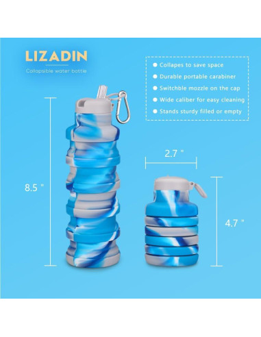 Botellas de Agua Plegables LIZADIN 500ml Silicona BPA Free