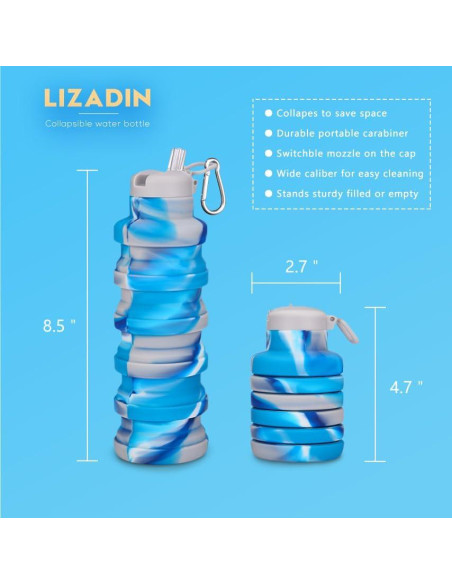 Botellas de Agua Plegables LIZADIN 500ml Silicona BPA Free Botellas de Agua Plegables LIZADIN 500ml Silicona BPA Free